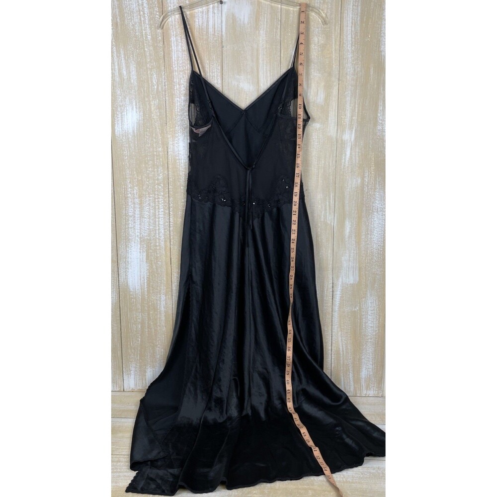 Y2K Victoria’s Secret S Long Sexy Slip Nightgown Black Satin Sequin Lace Slit - Picture 9 of 12